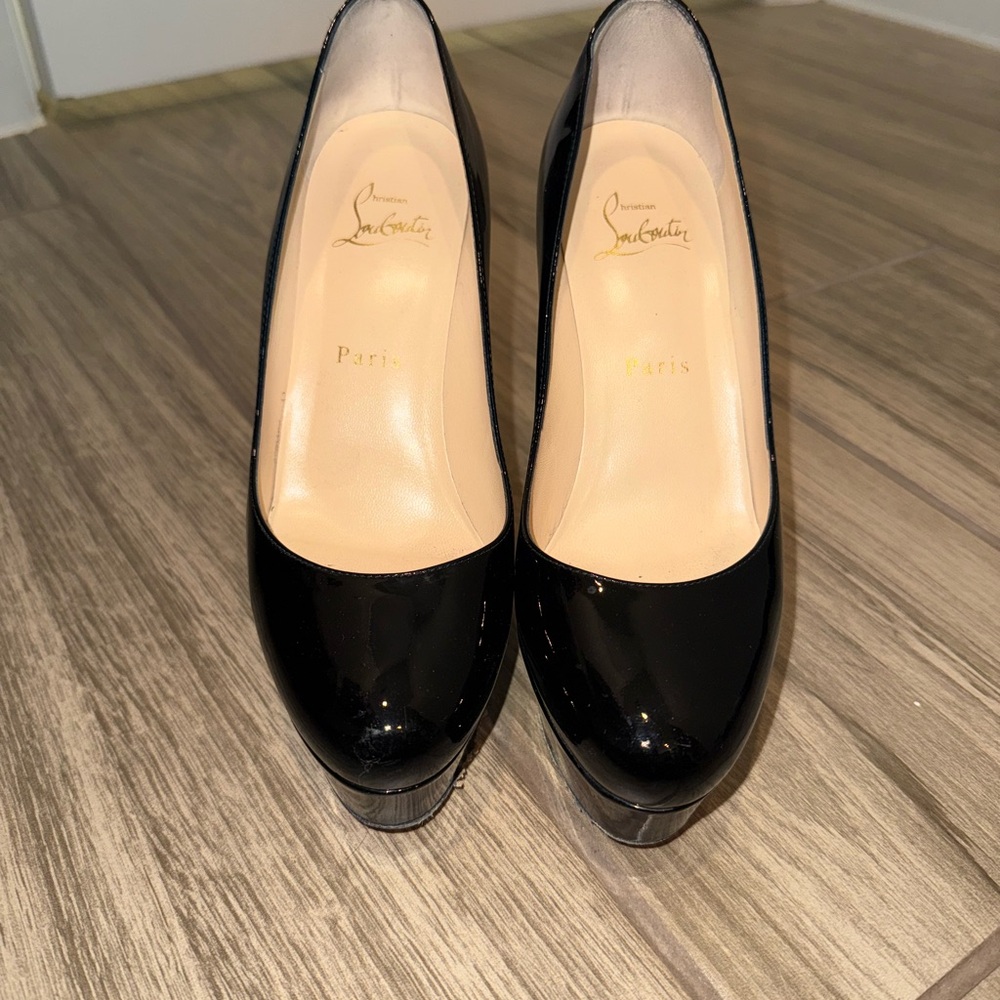 Christian Louboutin Bianca 120mm Black Patent Leather Heels Size 36.5